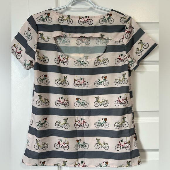 NWT Sugarhill Boutique Bicycle Print Striped Women's Tee - Picture 5 of 6